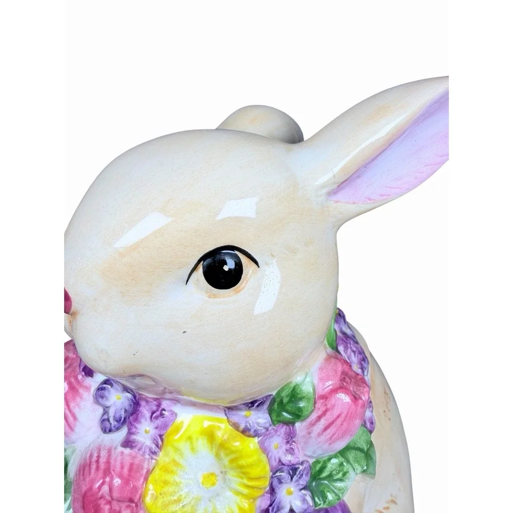 Harry & David Easter Bunny Cookie Jar Floral Rabbit Ceramic‎ Canister Spring
